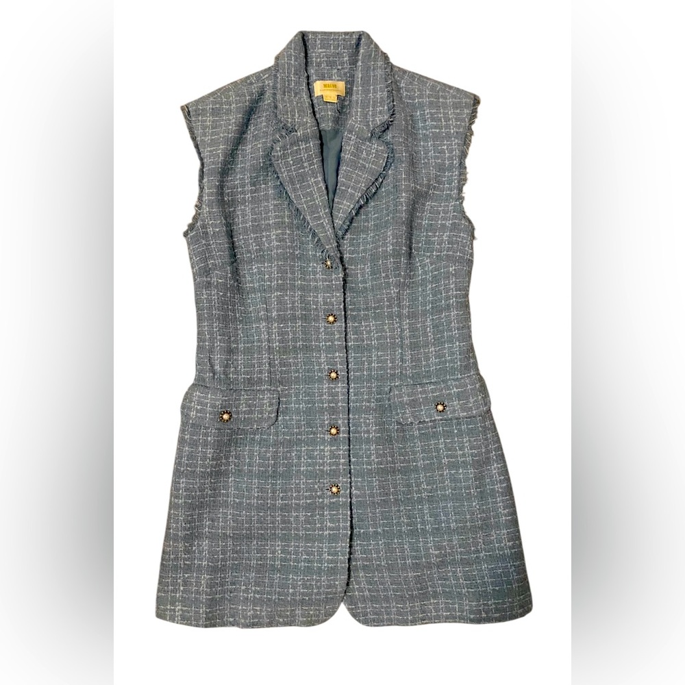 NWOT Maeve By Anthropologie Blue Sleeveless Tweed Dress Size 10 - Picture 5 of 9